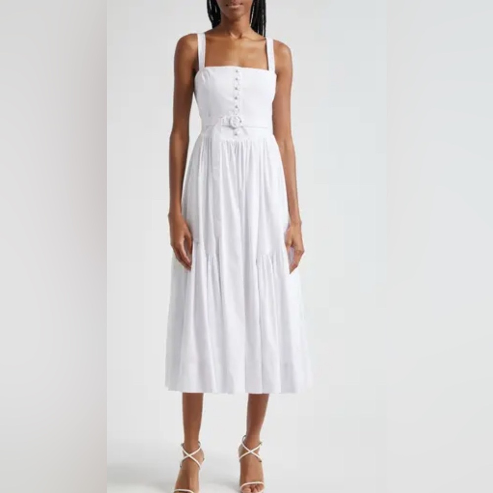 Cinq à Sept White Midi Dress with Belt